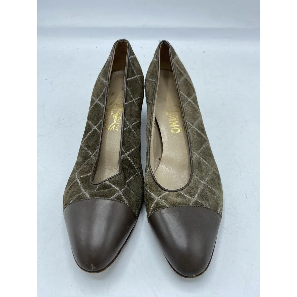 Vintage ferragamo heeled loafer‎ size 6 Brown Suede 37743